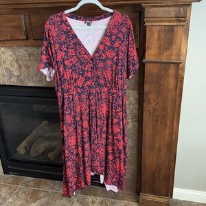 Torrid short sleeve button front dress uneven shark bite hem Whimsigoth boho 2X